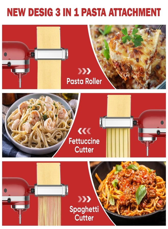 GVODE Pasta Attachment for Kitchenaid Stand Mixer, All Metal Pasta Maker Kitchenaid Attachment, Included Pasta Sheet Roller, Spaghetti Cutter, Fettuccine Cutter Maker Accessories and Cleaning Brush - Image 2