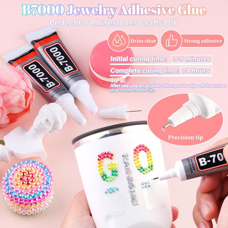 BELLEBOOST 34000Pcs Resin Rhinestones with 3Pcs B7000 Jewelry Glue for Crafting, Multicolors 3mm Non Hotfix Flatback Gems, Bedazzling Crystal for DIY Crafts Clothing Tumblers Mugs Shoes Fabric Decor Nail Art - Image 3
