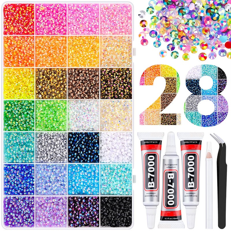 BELLEBOOST 34000Pcs Resin Rhinestones with 3Pcs B7000 Jewelry Glue for Crafting, Multicolors 3mm Non Hotfix Flatback Gems, Bedazzling Crystal for DIY Crafts Clothing Tumblers Mugs Shoes Fabric Decor Nail Art - Image 1
