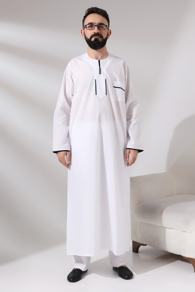 İhvan Online Ihvan Online Men's White Plane Tree Piping Long Dagron Fabric Double Suit Dress  - Image 1