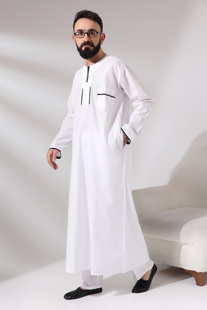 İhvan Online Ihvan Online Men's White Plane Tree Piping Long Dagron Fabric Double Suit Dress  - Image 4