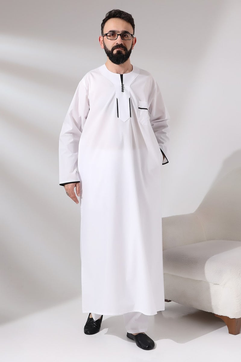 İhvan Online Ihvan Online Men's White Plane Tree Piping Long Dagron Fabric Double Suit Dress  - Image 3