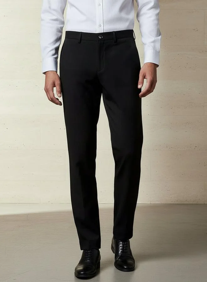 Regular Fit Dobby Flexi Waist Formal Trousers