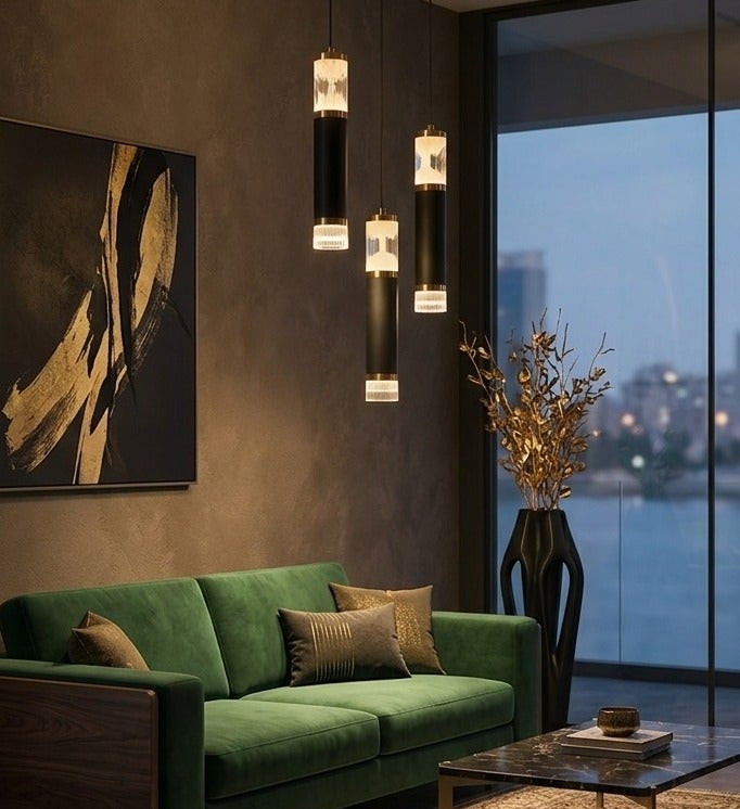 Pendant Ceiling Light, Matte Black with Crystal Acrylic - Image 2