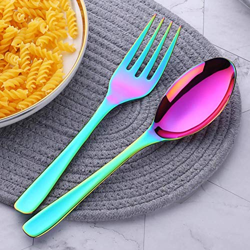 Baikai Salad Server Set, Baikai 2 Pieces Servers, Serving Spoons Forks, 10 inch Utensils Spoon (Rainbow, Salad Spoon & Fork) - Image 3