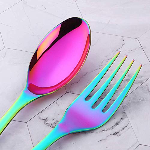 Baikai Salad Server Set, Baikai 2 Pieces Servers, Serving Spoons Forks, 10 inch Utensils Spoon (Rainbow, Salad Spoon & Fork) - Image 5