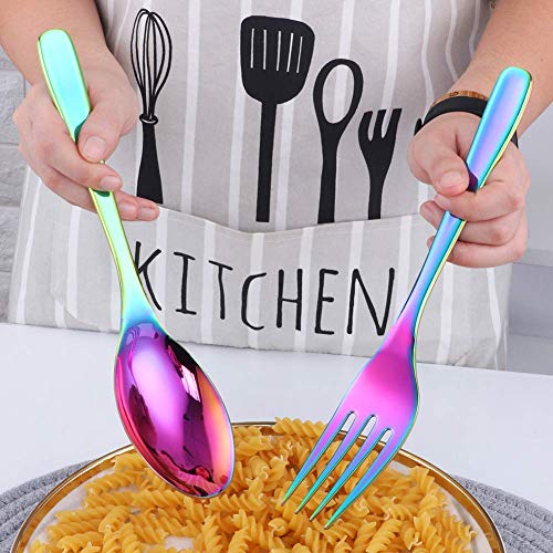 Baikai Salad Server Set, Baikai 2 Pieces Servers, Serving Spoons Forks, 10 inch Utensils Spoon (Rainbow, Salad Spoon & Fork) - Image 2