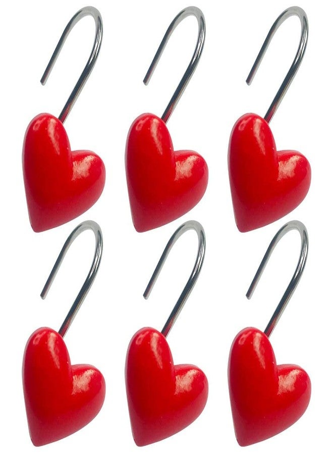 Twofishes Valentine Gift Lovely Heart-Shaped Anti Rust Shower Curtain Hooks Decorative Resin Shower Curtain Rings Set of 12 - Image 1