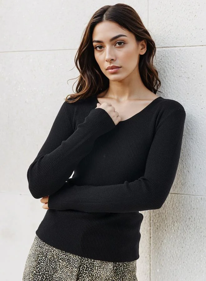 2Xtremz 2Xtremz Regular Fit Ribbed V-neck Tricot Sweater