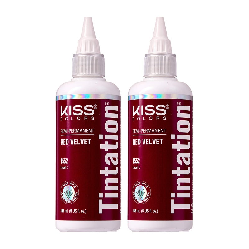 Red by Kiss Tintation SemiPermanent Hair Color Aloe Vera Water Based Argan Oil Olive Oil Collagen  Keratin LongLasting Color Dye Red Velvet 2 Pk 5 Fl Oz