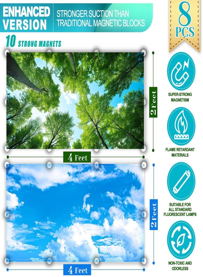 Aheroi 8 Pack Fluorescent Light Magnetic Covers, Mix Light Covers for Ceiling Lights Classroom, Office Light Covers for Ceiling Lights, Drop Lights Fixture Replacement Globes & Shades(Forest&Blue Sky) - Image 2