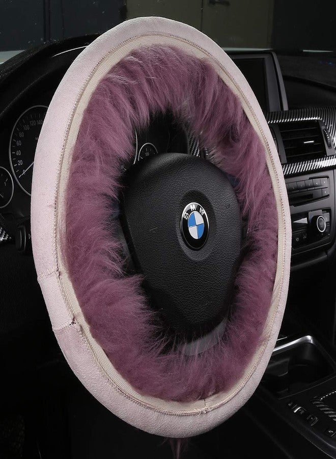 AOGELAN 3Pcs Set Fashion Fluffy Fuzzy Wool Fur Soft Steering Wheel Cover with Handbrake Cover & Gear Shift Cover for Women/Girls/Ladies Car Decoration Long Wool Accessories (Pansy Purple) - Image 3