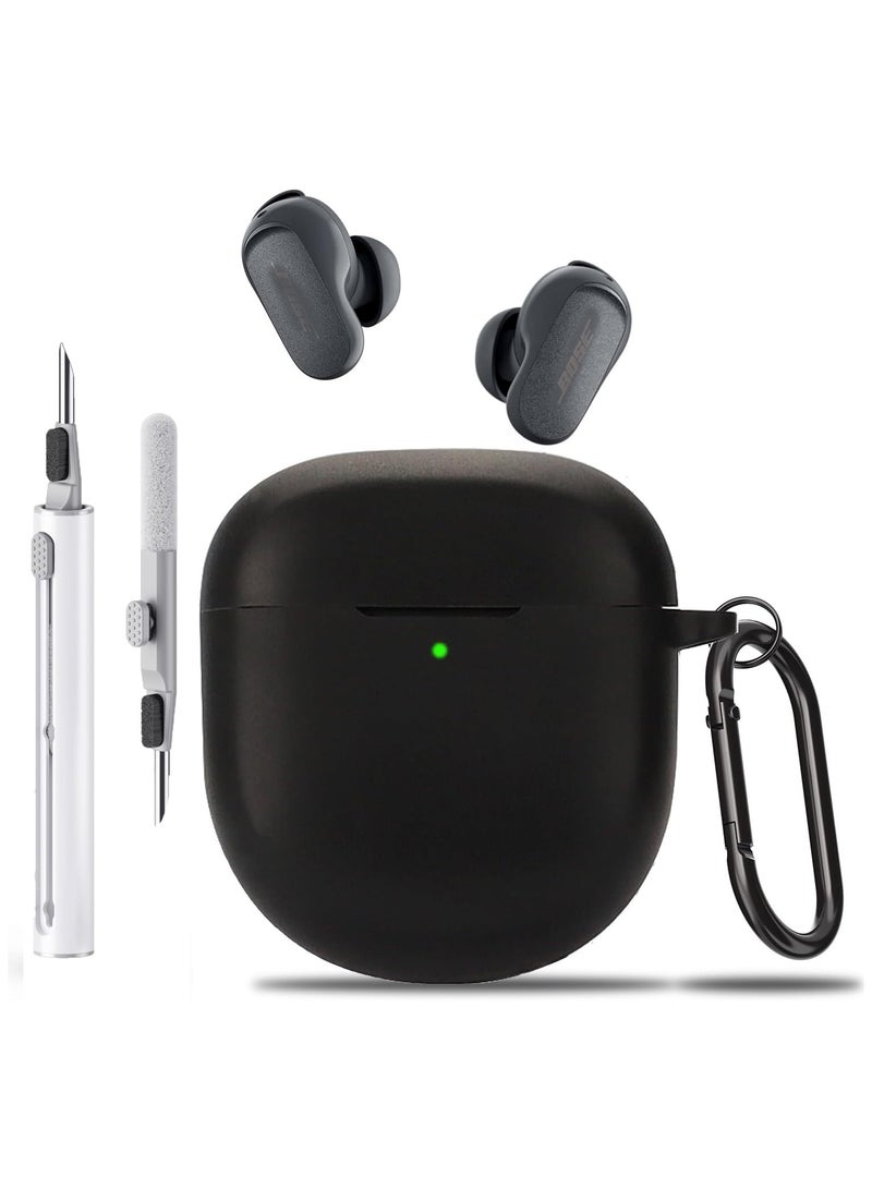حافظة سماعات بوز كوات كومفورت III مع قلم تنظيف، غلاف سيليكون ناعم واقي مع سلسلة مفاتيح للرجال والنساء - أسود - Image 1