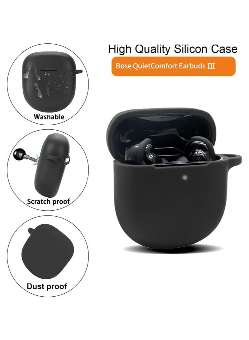 حافظة سماعات بوز كوات كومفورت III مع قلم تنظيف، غلاف سيليكون ناعم واقي مع سلسلة مفاتيح للرجال والنساء - أسود - Image 2