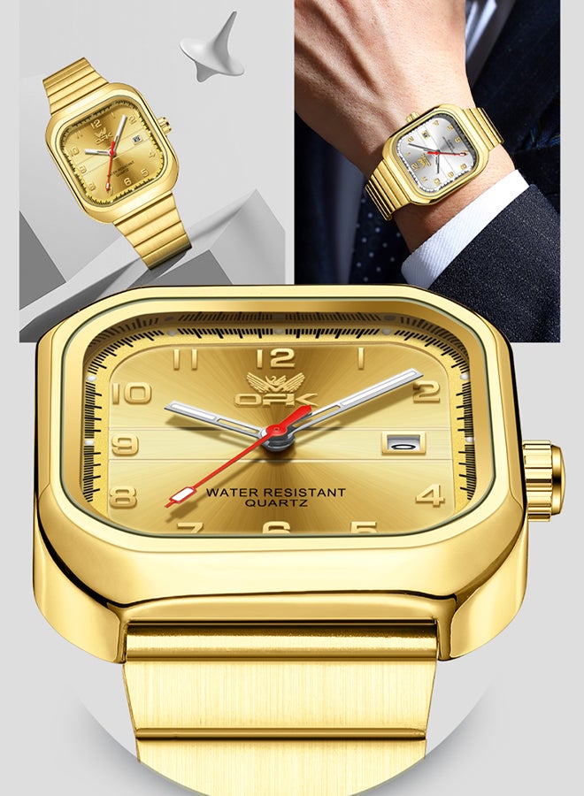 Opk Brand Watch, Stylish Business Exquisite Quartz Watch, Waterproof Single Calendar, Men'S Watch - 6040 Steel Strap, All-Gold. - Image 5
