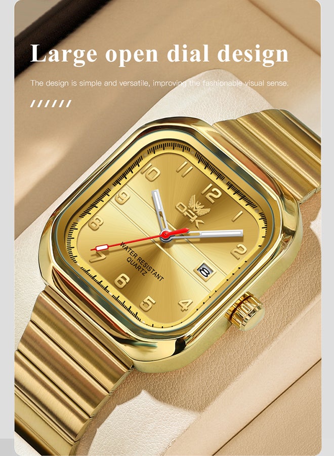 Opk Brand Watch, Stylish Business Exquisite Quartz Watch, Waterproof Single Calendar, Men'S Watch - 6040 Steel Strap, All-Gold. - Image 2