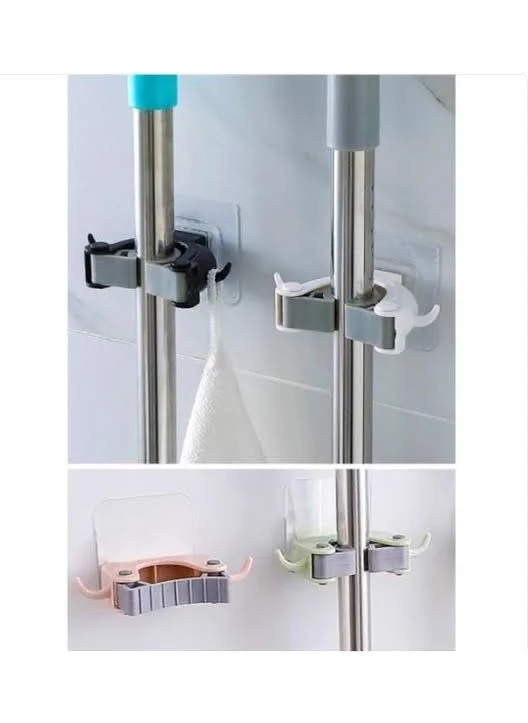 Hane216 3-Piece Mop Broom Brush and Mop Hanger Handle Holder Kitchen Bathroom Hanger Plastic Item