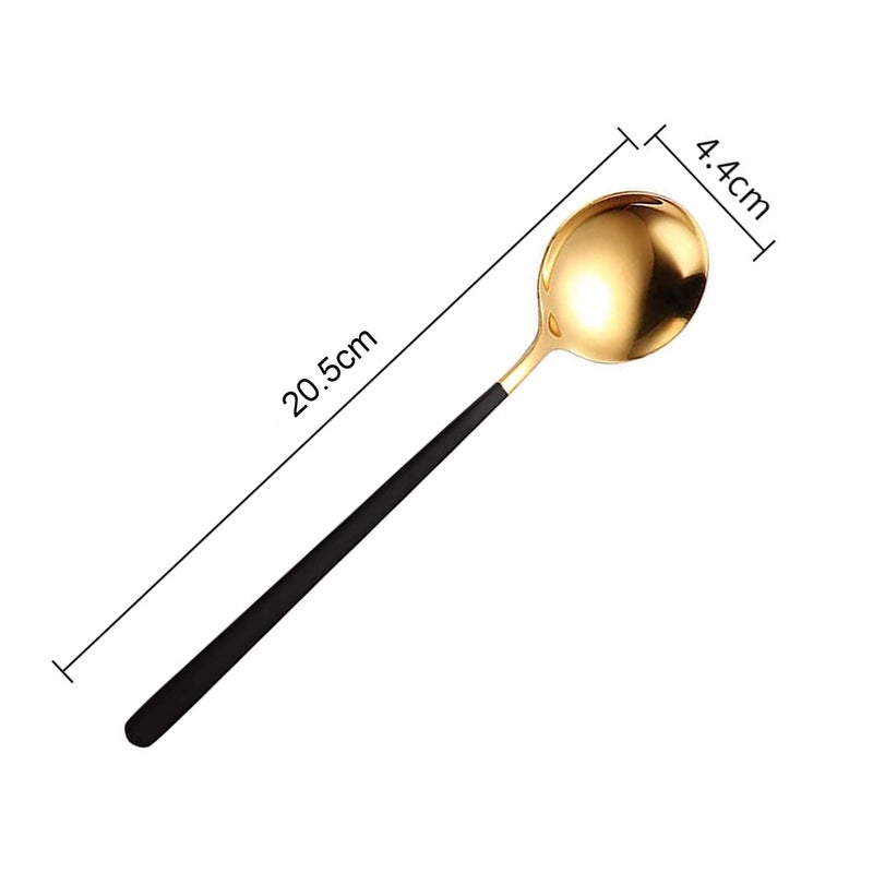 Primetan 304 Stainless Steel Golden Spoons Cutlery Cooking Tools Set for Soup Round Colorful Dinner Spoons Long Handle Table Spoon Set of 4 - Image 2