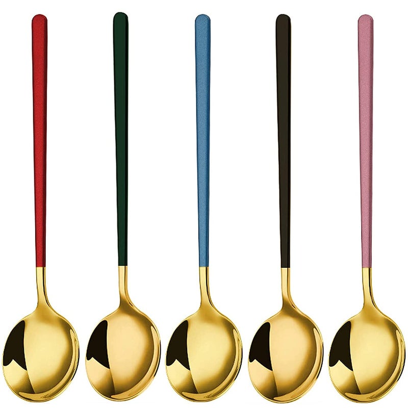 Primetan 304 Stainless Steel Golden Spoons Cutlery Cooking Tools Set for Soup Round Colorful Dinner Spoons Long Handle Table Spoon Set of 4 - Image 1