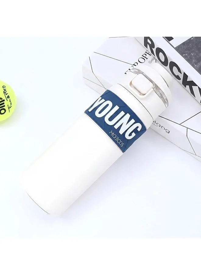 Mobcos white 304 Stainless Steel Double Wall Vacuum Insulated Cup with Bounce Lid Straw 650ml Hiking Sports Water Bottle (White)  | Best Price UAE