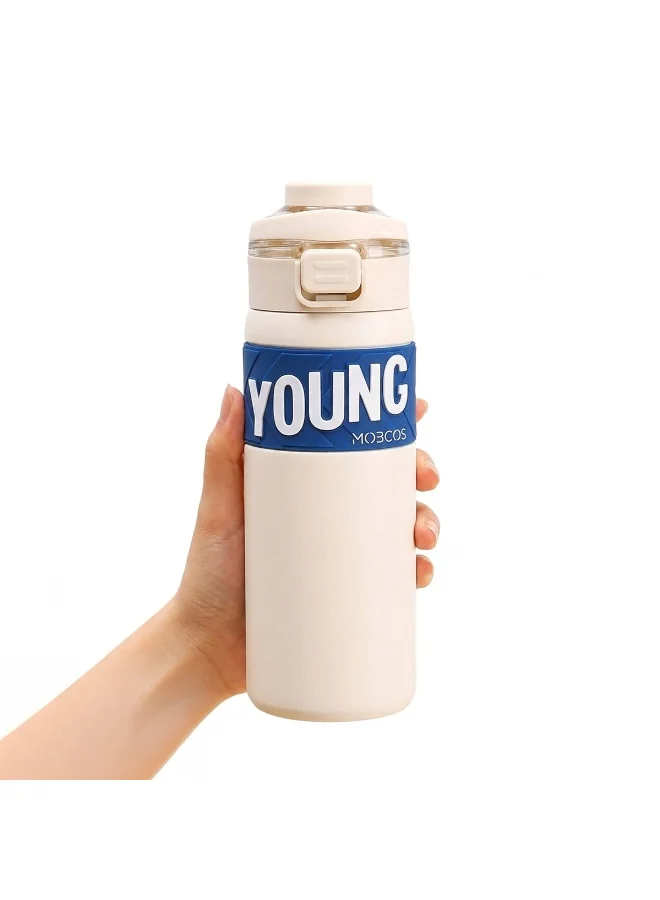Mobcos 304 Stainless Steel Double Wall Vacuum Insulated Cup with Bounce Lid Straw 650ml Hiking Sports Water Bottle (White)