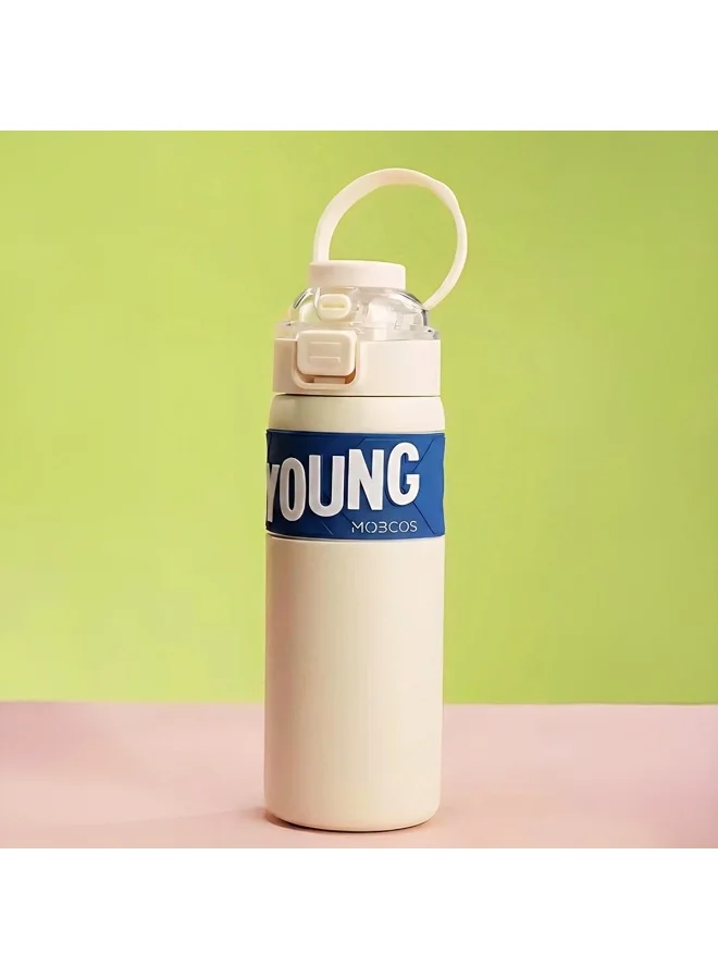 Mobcos white 304 Stainless Steel Double Wall Vacuum Insulated Cup with Bounce Lid Straw 650ml Hiking Sports Water Bottle (White)  | Best Price UAE