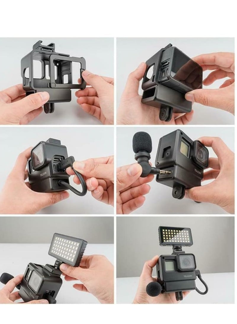TELESIN TELESIN photo studio GP-VSS-001 Vlog Cage Extension Frame LED Light Mini Microphone Vlog Kit for Gopro 7/6/5 Sports Cam DSLR Vlog Accessories Kit for GoPro 7/6/5 Black  - Image 3