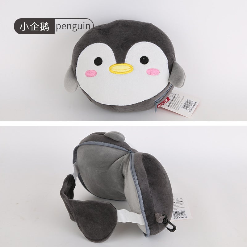 Cartoon Animal Multi-purpose Pillow Cute Multi-function Travel Pillow Leisure House Dual-purpose Two-in-one Eye Mask Portable Pillow Penguin 