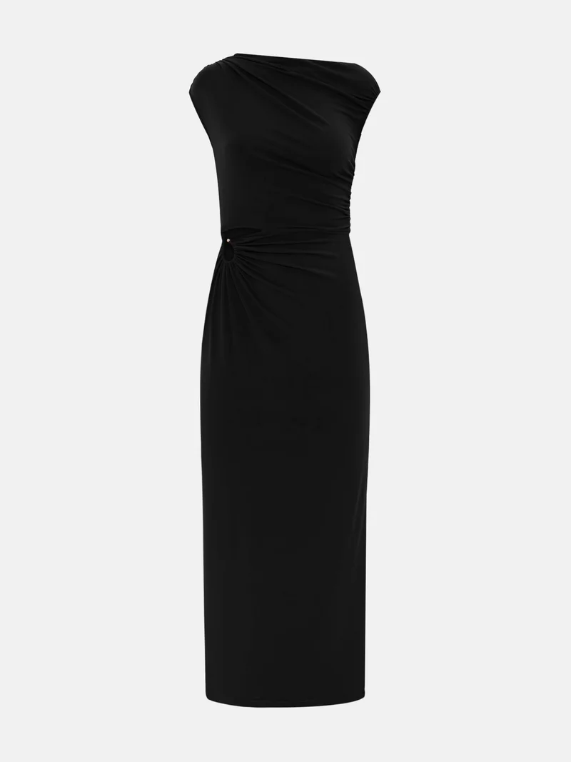 Lichi Jersey maxi dress with one-shoulder bodice and waist decoration