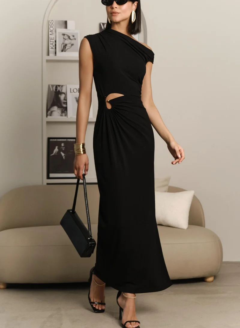 Lichi Jersey maxi dress with one-shoulder bodice and waist decoration