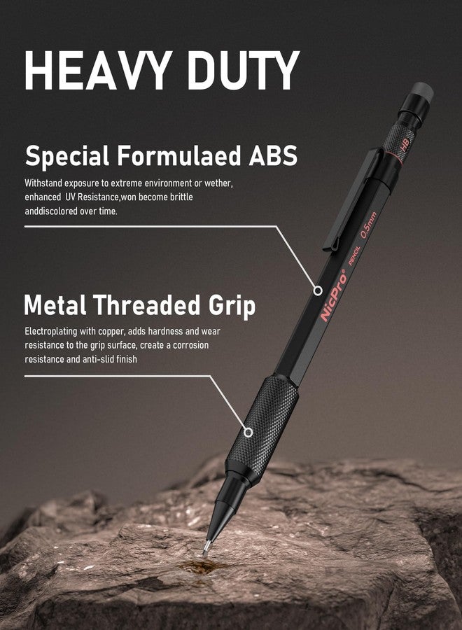 نيكبرو مجموعة أقلام رصاص ميكانيكية نيكبرو 0.5 مم مع حافظة، 3 أقلام رصاص ميكانيكية معدنية MP2000 مع 6 عبوات رصاص HB قابلة لإعادة التعبئة، ممحاة، غلاف مقاوم للماء للكتابة والرسم والتخطيط في الهواء الطلق - Image 4