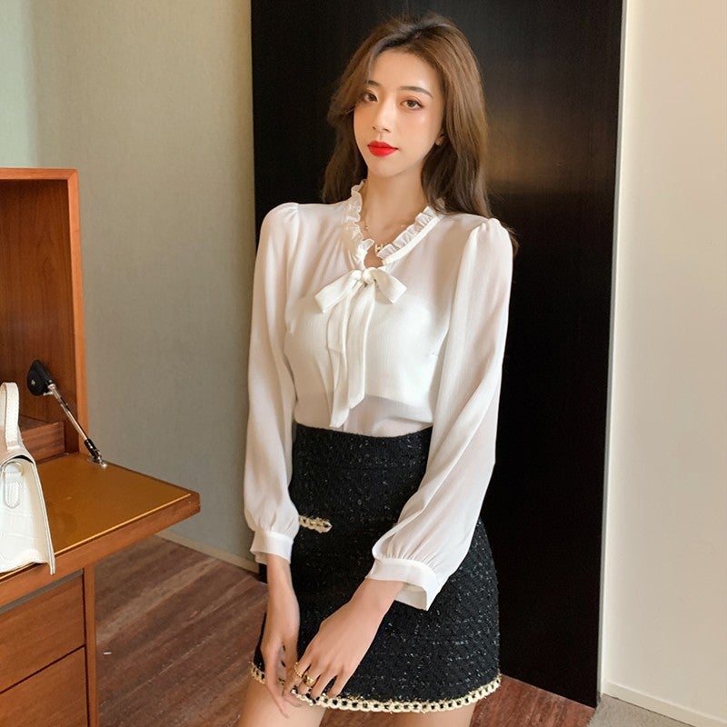 Real shot in stock autumn new 2025 fashion socialite style tweed suit shirt three-piece set Black Coat - Image 2