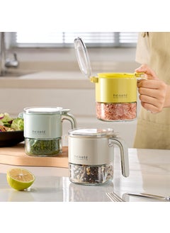 Self-designed light luxury Press sealed seasoning jar cross-border moisture-proof gourmet powder seasoning large capacity seasoning box Light gray green [sealed seasoning jar]]