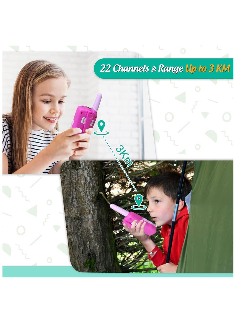 AROAQ 2 Pack Walkie Talkies for Kids Electronic Toys with 22 Channels & Flashlights & 3 Mile Range Toddler Toy for 3-12 Year Old Preschool Boys Girls Gifts for Sports Outdoor Game & Role Play - Image 3