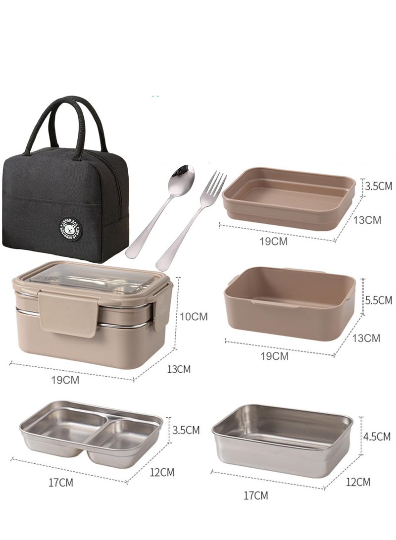 Bento Box, Leakproof Lunchbox, Food Storage Box, Stainless Steel Lunch Box, Leakproof Bento Box, for Adults Kids Teens (Beige)  - Image 2