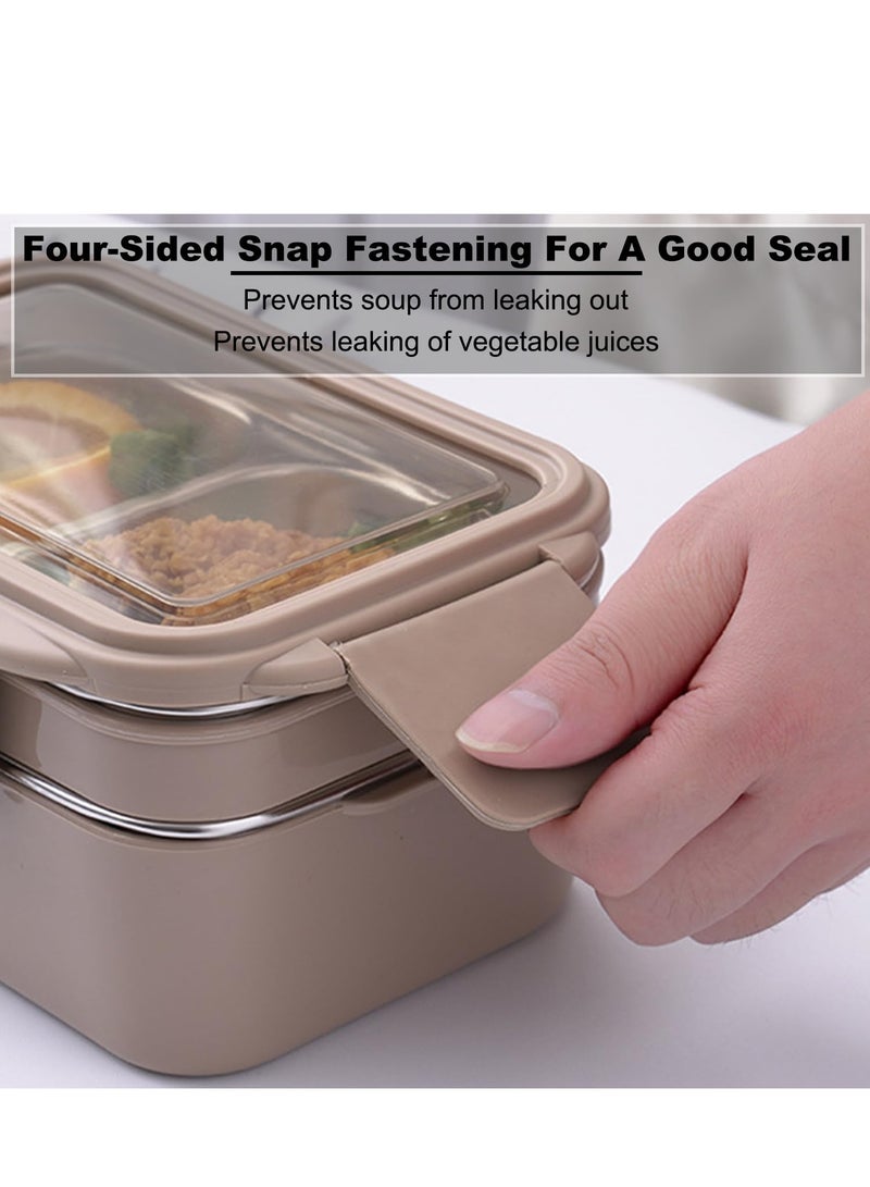 Bento Box, Leakproof Lunchbox, Food Storage Box, Stainless Steel Lunch Box, Leakproof Bento Box, for Adults Kids Teens (Beige)  - Image 3