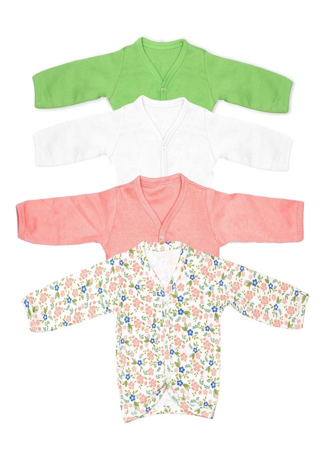 beetot Jhabla Sleepsuits Jumpsuit Night Suits for Infants Newborn Baby Boys & Girls Pack Of 4 With Multi Color (XS, Full Slveeves, Coral) - Image 1