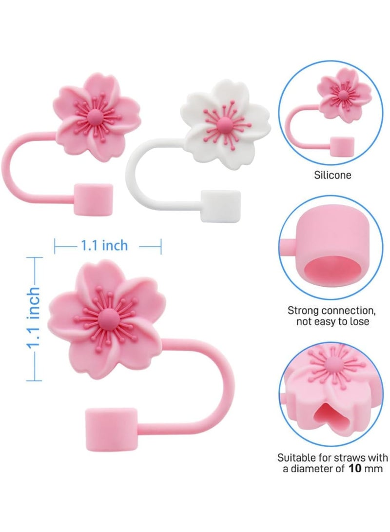 SOLARAE أغطية قش، 6 قطع غطاء قش لكوب ستانلي، أغطية قش سيليكون قابلة لإعادة الاستخدام، ملحقات أكواب ستانلي (0.4 بوصة، زهرة، لونين) - Image 3