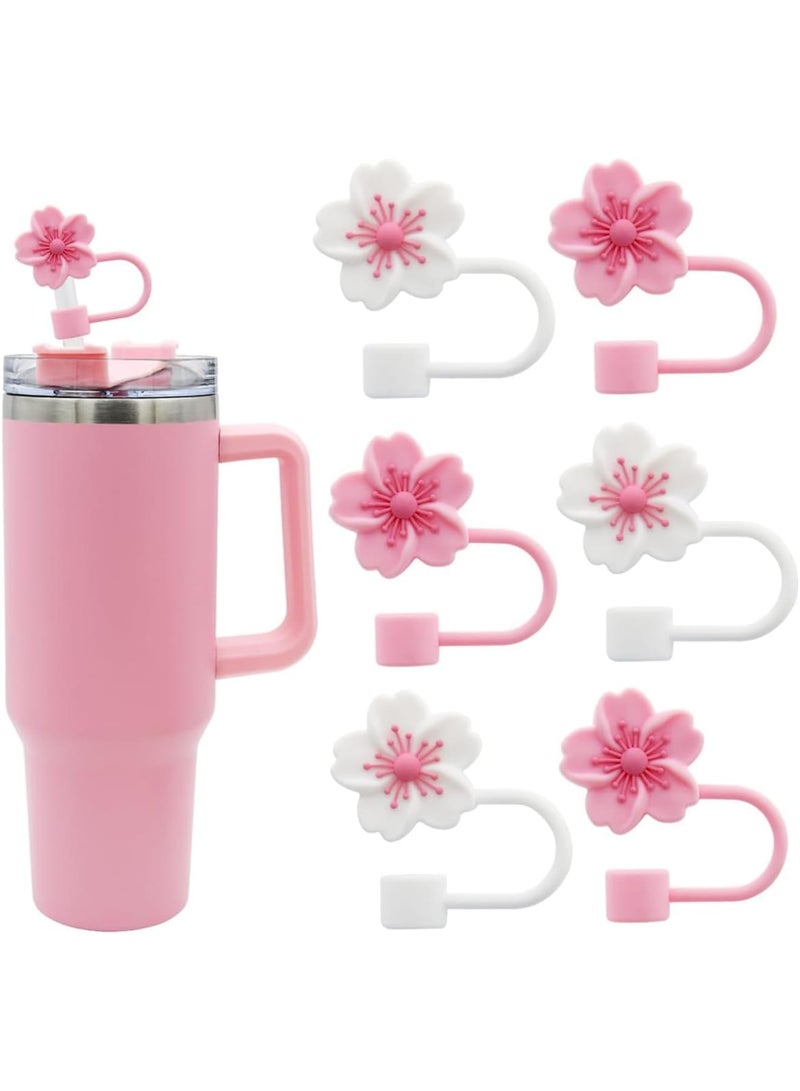 SOLARAE أغطية قش، 6 قطع غطاء قش لكوب ستانلي، أغطية قش سيليكون قابلة لإعادة الاستخدام، ملحقات أكواب ستانلي (0.4 بوصة، زهرة، لونين) - Image 1