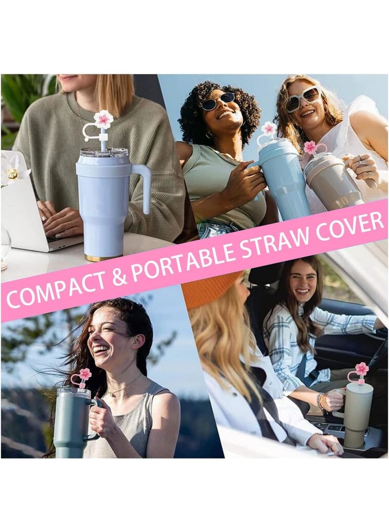 SOLARAE أغطية قش، 6 قطع غطاء قش لكوب ستانلي، أغطية قش سيليكون قابلة لإعادة الاستخدام، ملحقات أكواب ستانلي (0.4 بوصة، زهرة، لونين) - Image 5