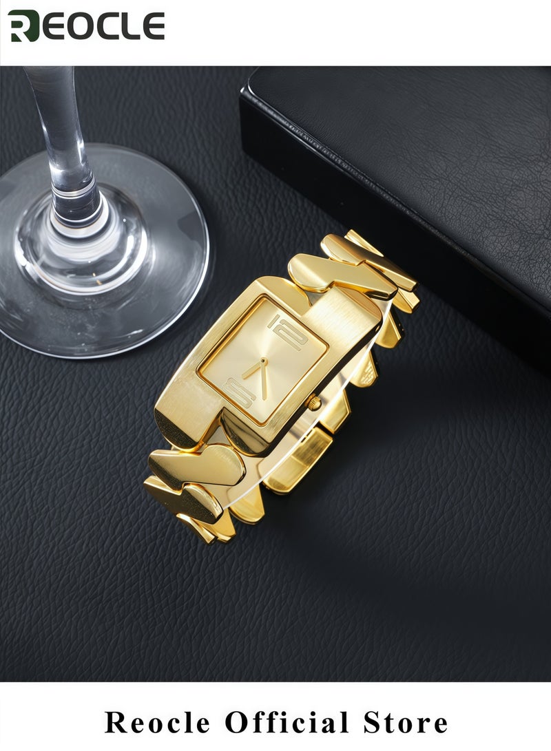 REOCLE Men's Watch Rectangular Stainless Steel Watch Analog Big Numerals Quartz Bracelet Watch Quartz Bracelet Watch Simple Dial for Commuting & Business Gift for Boyfriend & Dad - Image 5