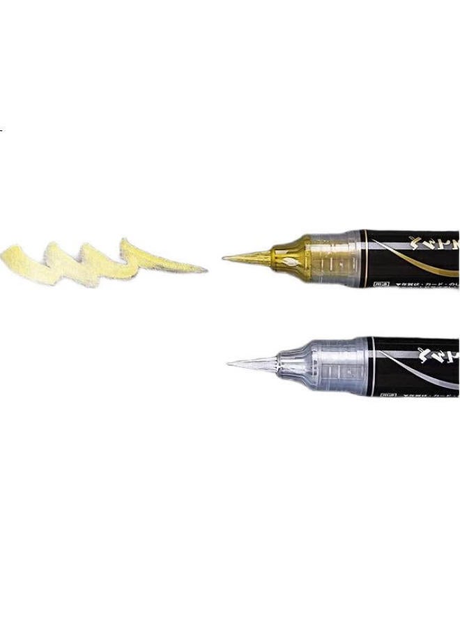 Pentel Scientific Brush Pen, Chinese-Style Calligraphy And Painting, Push-Button Ink Release Soft Brush, Gfh-X Gold Single Pen - Image 1