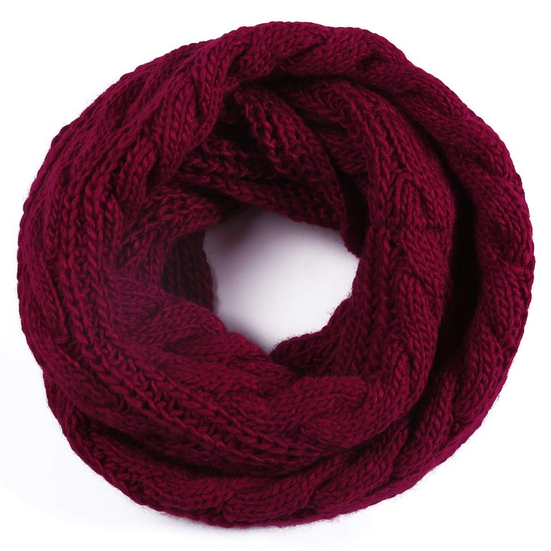 QUEENFUR Winter Women Thick Cable Knit Ribbed Infinity Circle Loop Scarf Matches with Beanies (Burgundy) - Image 5