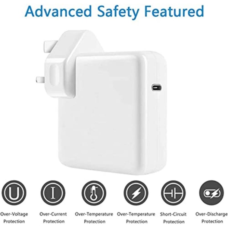 محول طاقة USB-C سريع 96 وات من النوع C لجهاز MacBook Pro 16/15/14/13 بوصة، Air، 12 بوصة - يتضمن كابل USB-C إلى C بطول 6.57 قدم/2 متر - أجهزة الكمبيوتر المحمولة، وأجهزة الكمبيوتر اللوحية والهواتف الذكية، وشاحن Thunderbolt - Image 4