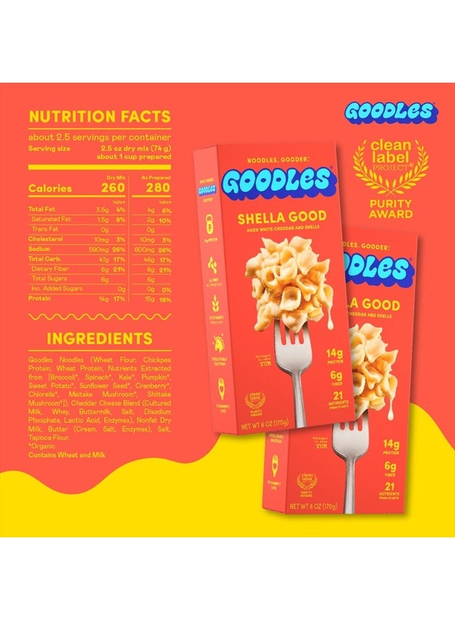 Goodles Shella Good Aged White Cheddar and Shells Pasta - Nutrient Packed with Real Cheese, Fiber, Protein, Prebiotics, Plants, & Vegetables | Non-GMO, Organic Ingredients [Shella Good, 6 oz. 1 Pack]  - Image 2