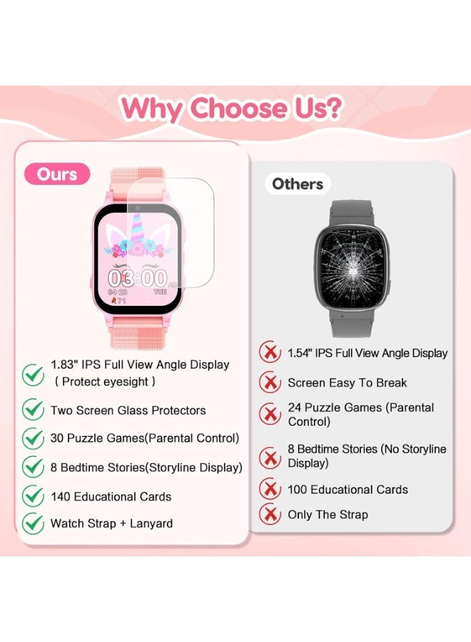 cjc Smart Watch for Kids with 30 Puzzle Games, 140 Educational Learning Cards, Screen Protector, HD Touch Screen, Camera, Music, Pedometer - Perfect for Girls Ages 4-12 as Fun & Educational Birthday Gift - Image 4