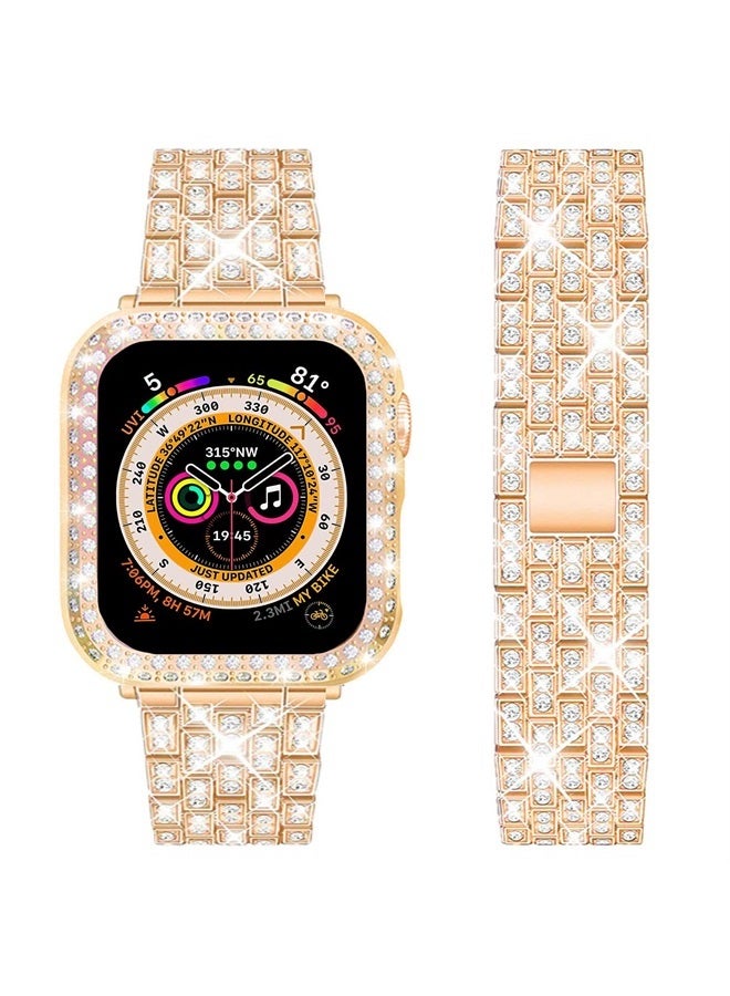 DEALELE Bands Compatible with iWatch Series 8 Ultra 49mm, Bling Rhinestone Diamond Metal Strap with Protective Case Cover Replacement for Apple Watch Ultra 49mm (49mm, Rose gold) - Image 1
