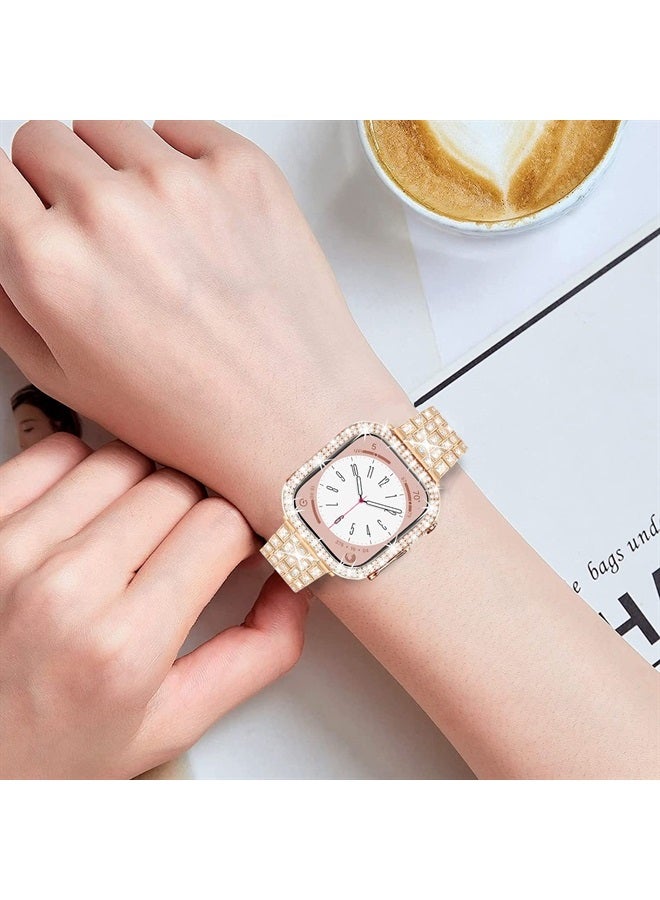 DEALELE Bands Compatible with iWatch Series 8 Ultra 49mm, Bling Rhinestone Diamond Metal Strap with Protective Case Cover Replacement for Apple Watch Ultra 49mm (49mm, Rose gold) - Image 4