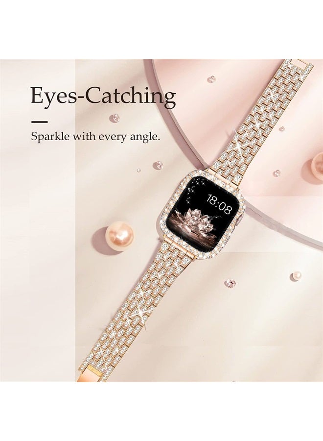 DEALELE Bands Compatible with iWatch Series 8 Ultra 49mm, Bling Rhinestone Diamond Metal Strap with Protective Case Cover Replacement for Apple Watch Ultra 49mm (49mm, Rose gold) - Image 3