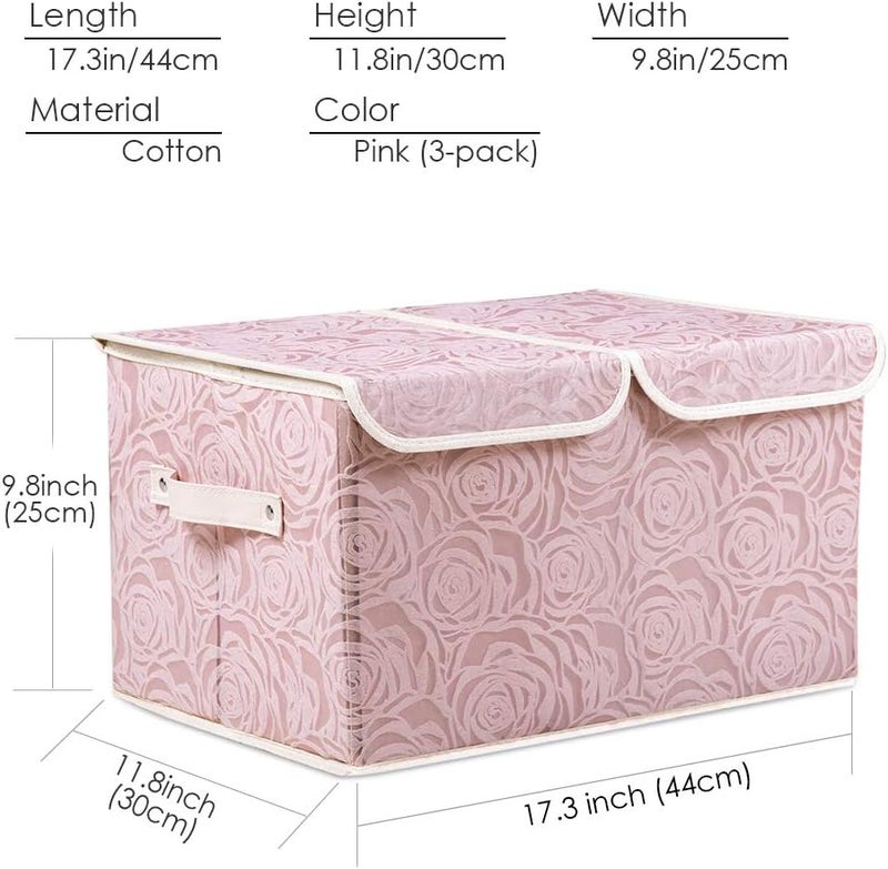 PRANDOM Large Stackable Storage Bins with Lids Fabric Decorative Storage Box Cubes Organizer Containers Baskets with Cover Handles Divider for Bedroom Closet Living Room 17.3x11.8x9.8 Inch 3 Pack - Image 4